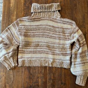 Altar'd State Cream and Brown Short Turtleneck Sweater